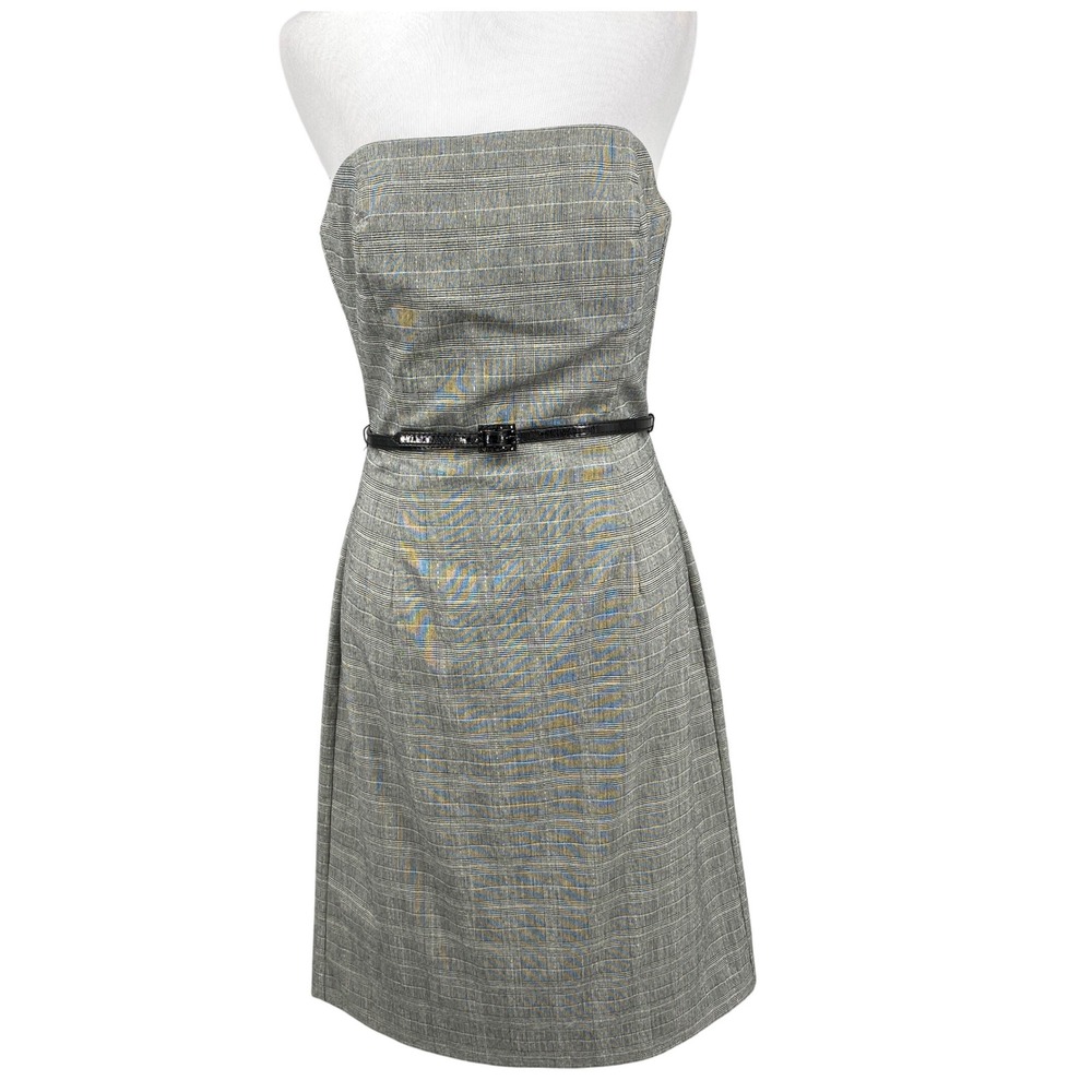 Vtg Y2K White House Black Market Strapless Glen Plaid Sheath Dress Womens 6 Belt
